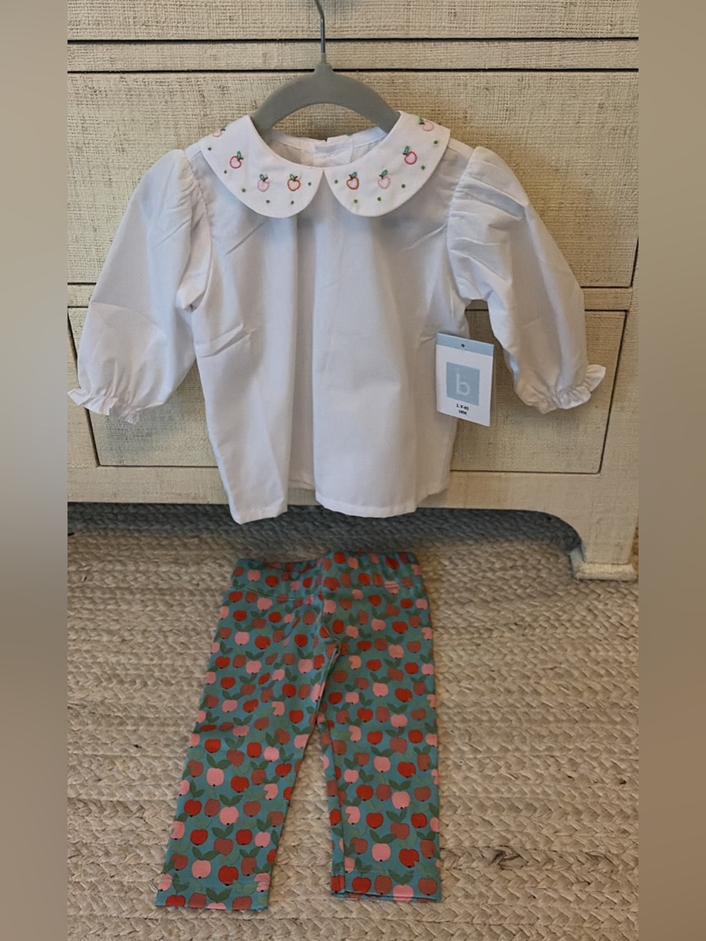 NWT Bella Bliss girls apple Peter Pan collar leggings set, 18M